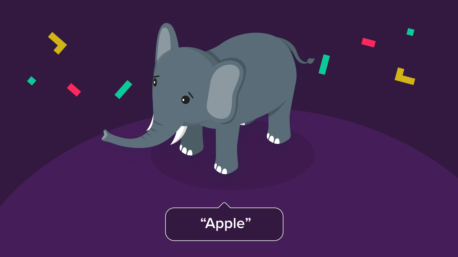 An elephant picture with incorrect alternative text which says "apple"