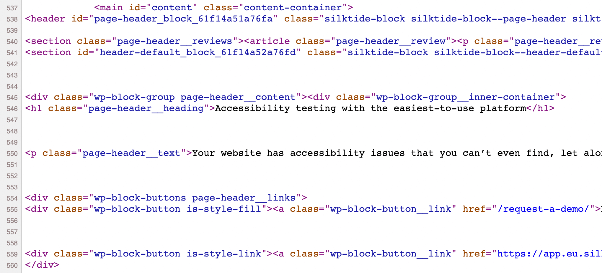 Example html code