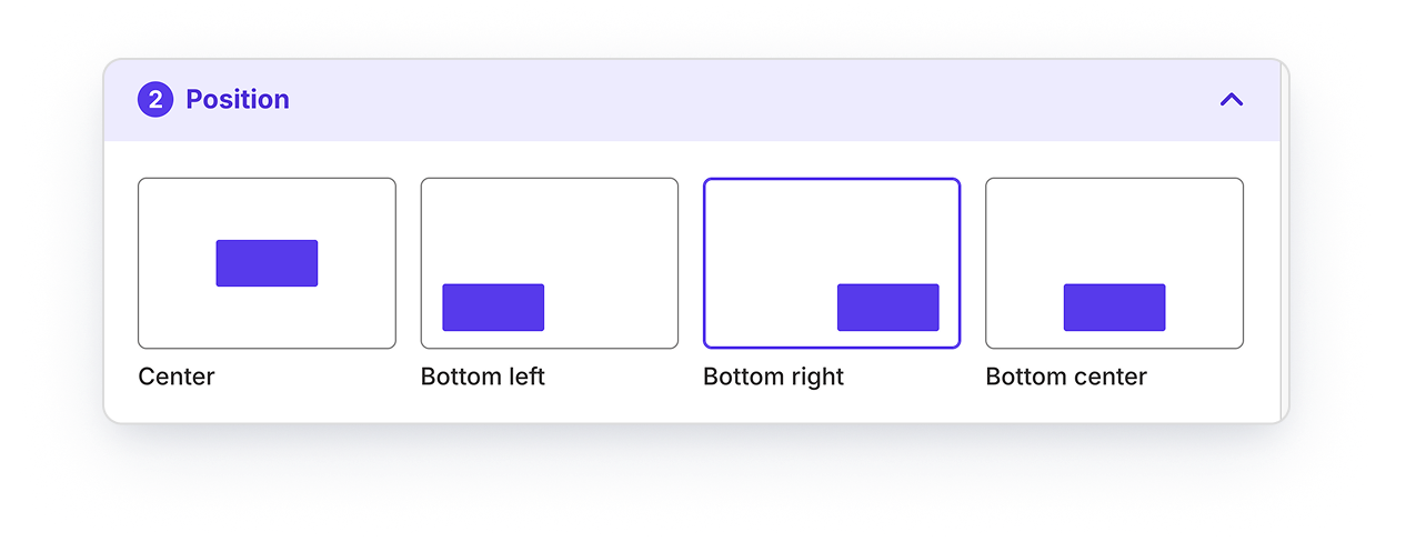 The install wizard's Position choices: Center, Bottom left, Bottom right and Bottom center
