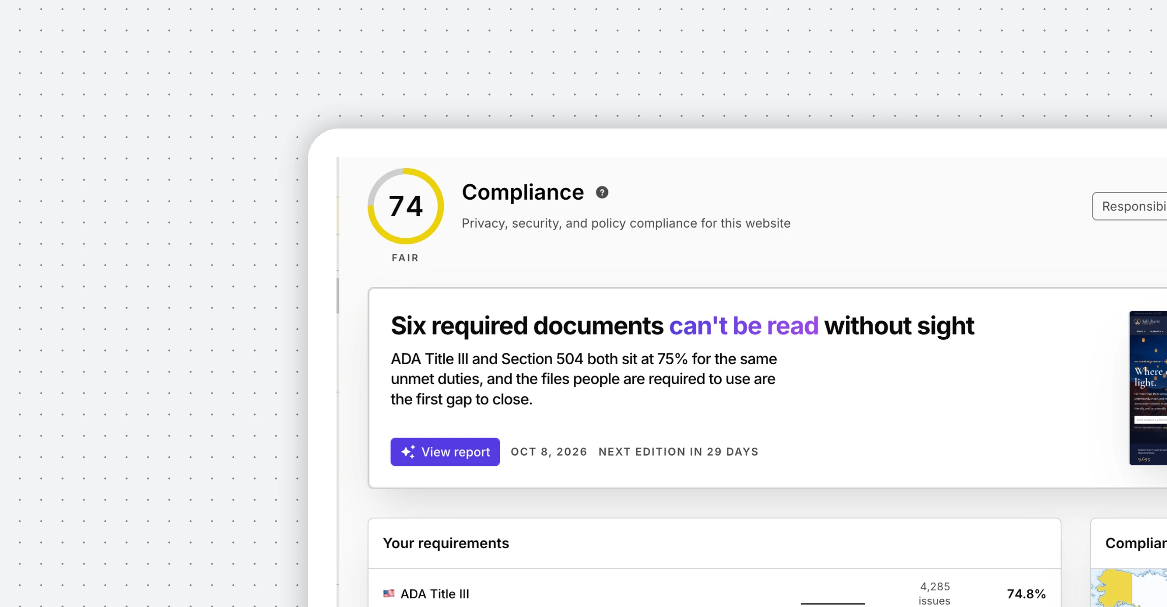 Silktide Compliance overview for Fablehurst University