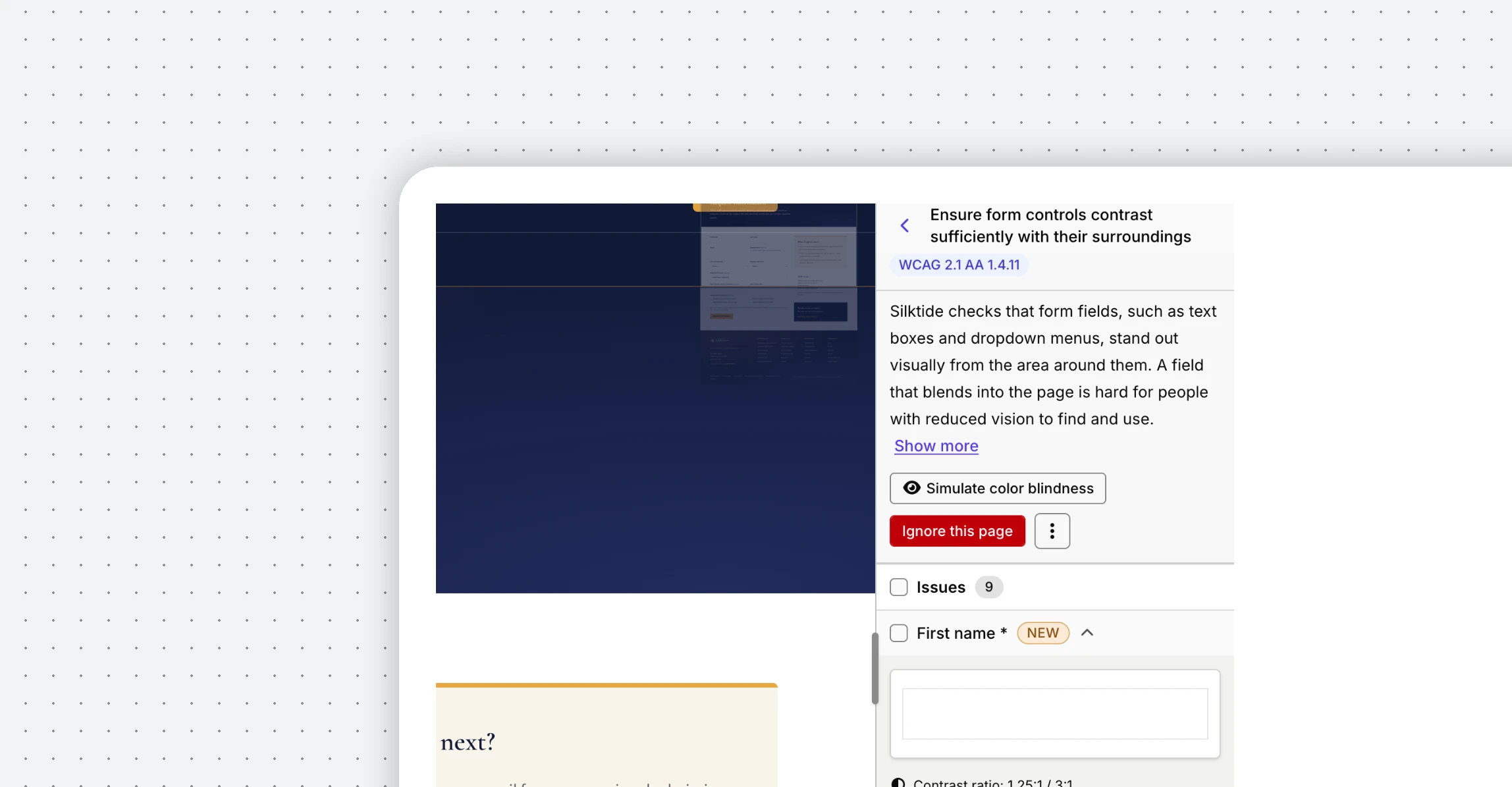 Silktide Inspector showing a content issue on a Fablehurst page with fix guidance