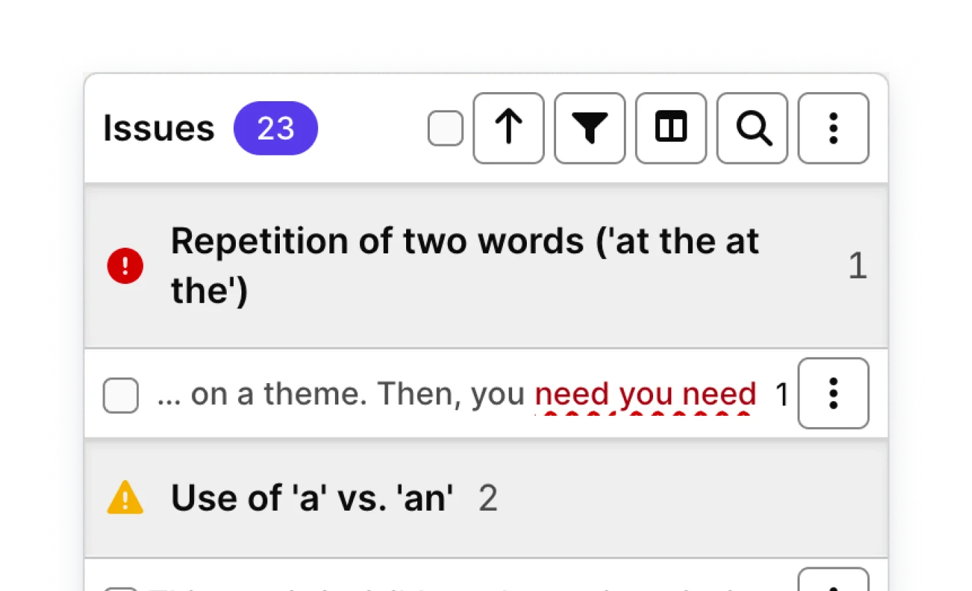Silktide issues panel listing 23 content issues, including a repeated word and incorrect use of 'a' versus 'an'
