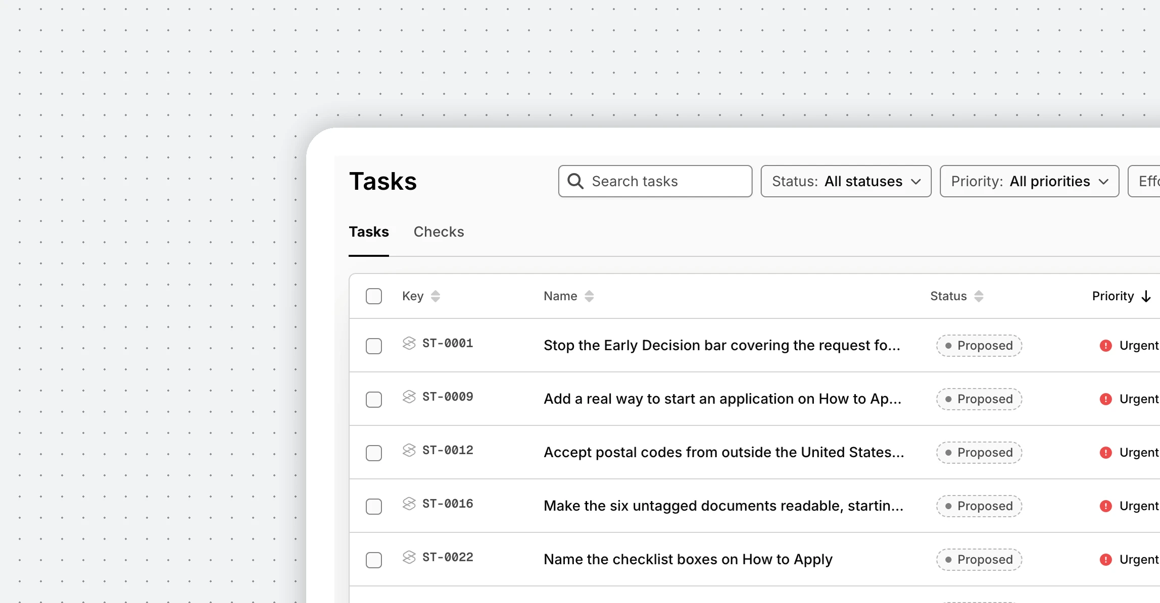 Silktide Governance tasks list for Fablehurst University with status, priority and effort for each task
