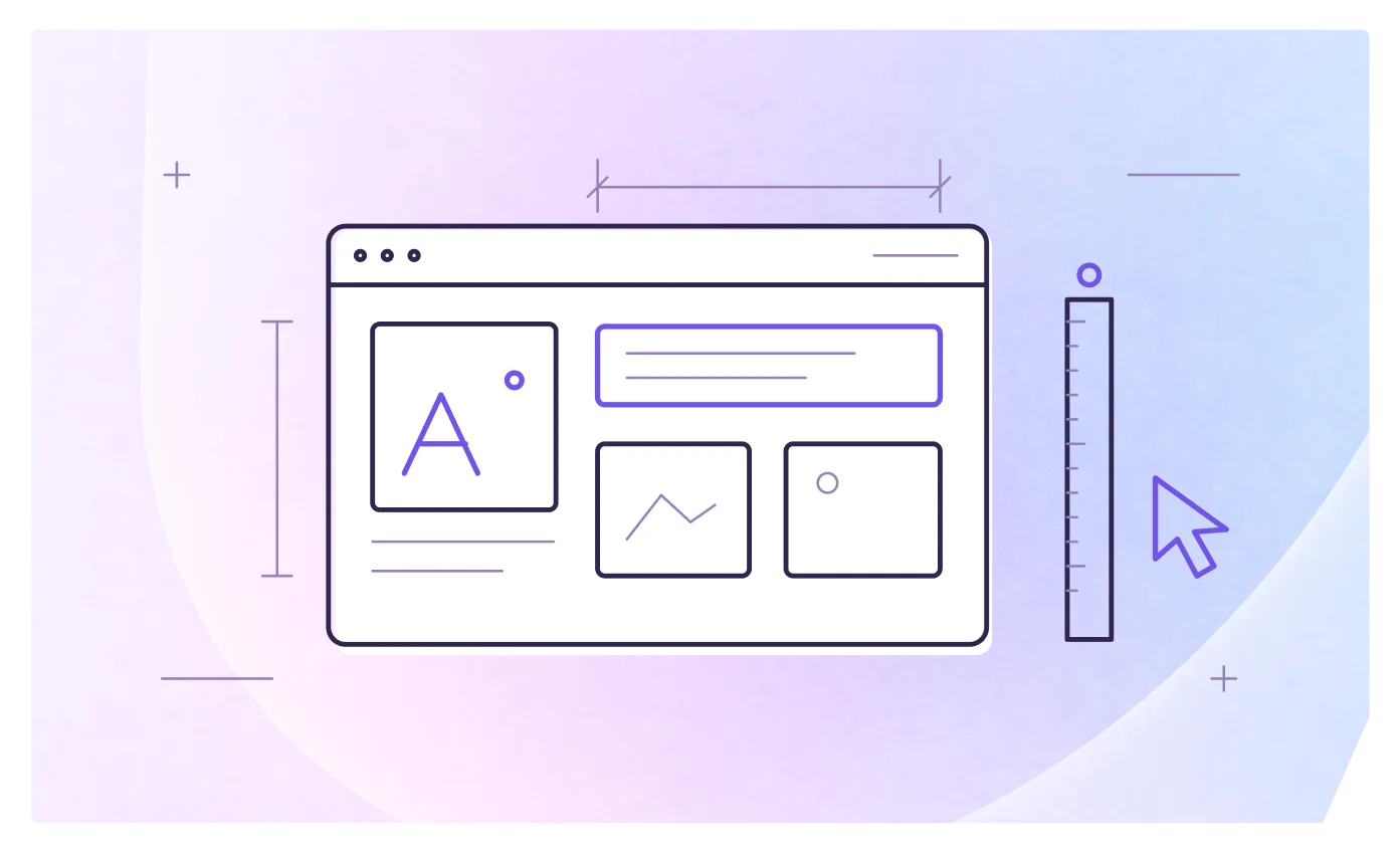 Illustration of a web page with text, chart, and image elements being measured